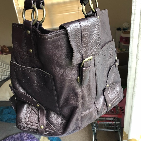 Large leather dark brown/plum HOBO bag - Picture 5 of 8